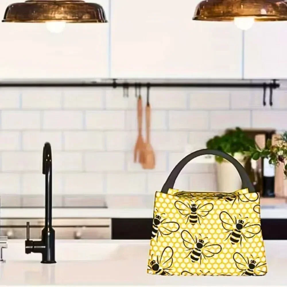 Bee Theme Honeycomb Pattern Insulated Lunch Bag - Reusable Cooler Tote